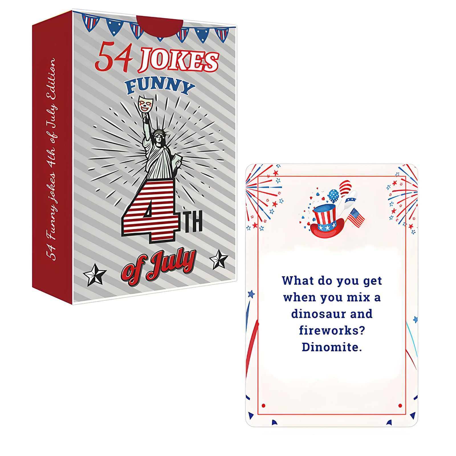 Xjdzineq 54 Jokes Funny About 4th of July Patriotic Joke Playing Cards for Independence Day Party Family Gatherings and Event Independence Day Joke Cards