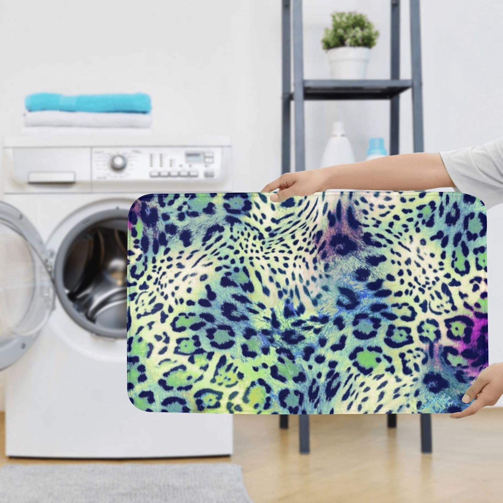OUSIKA Set di 3 tappetini da bagno con stampa leopardata verde incluso tappetino da contorno assorbente tappeti da bagno copriwater per bagno