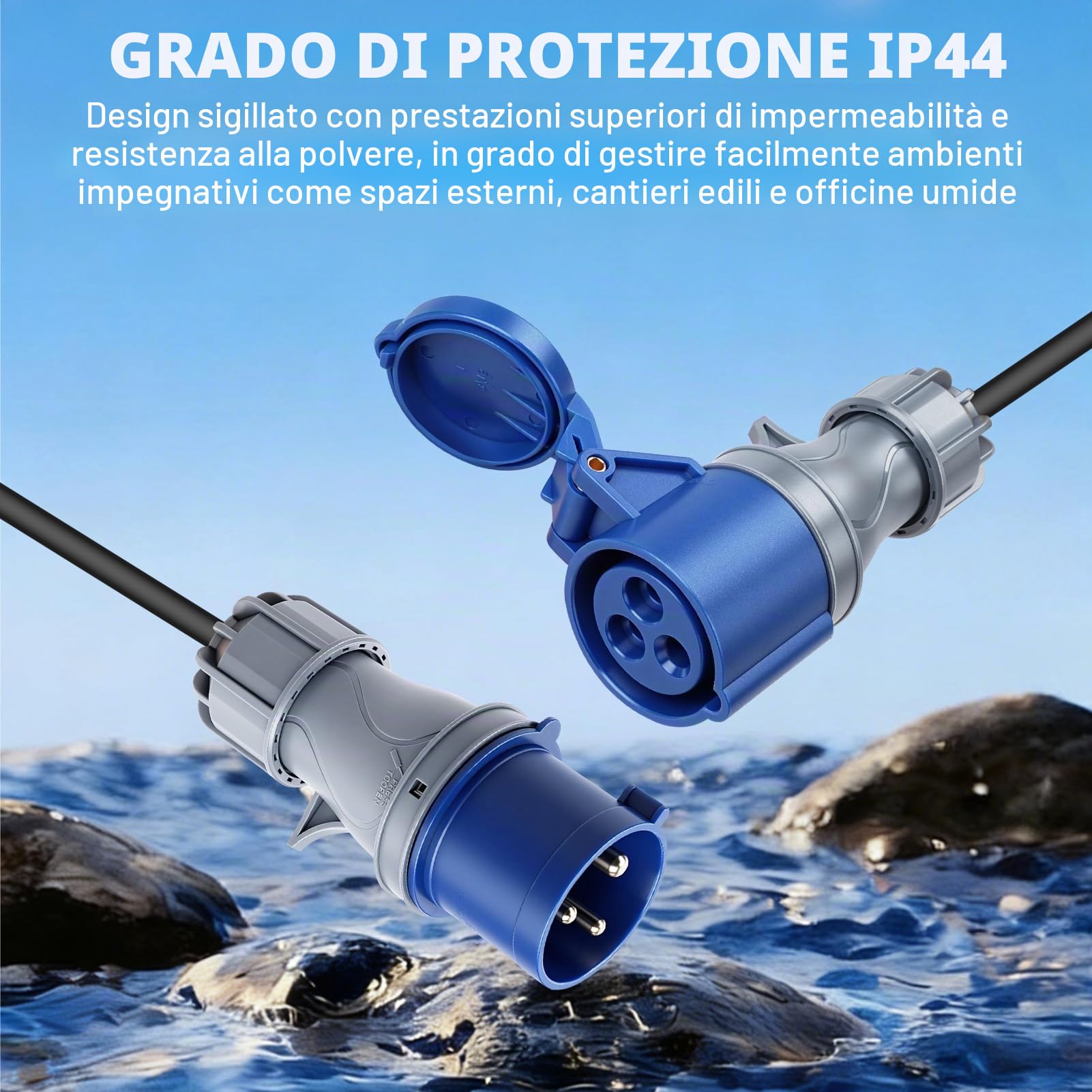 Adattatore CEE 32A a 16A ×2, 3 Pin Adattatore presa Industriale Lunghezza Totale 1,1m Protezione IP44, Adattatore ad alta corrente per Camper, Campeggio, Caravan, Barca, Cantiere, Uso Esterno