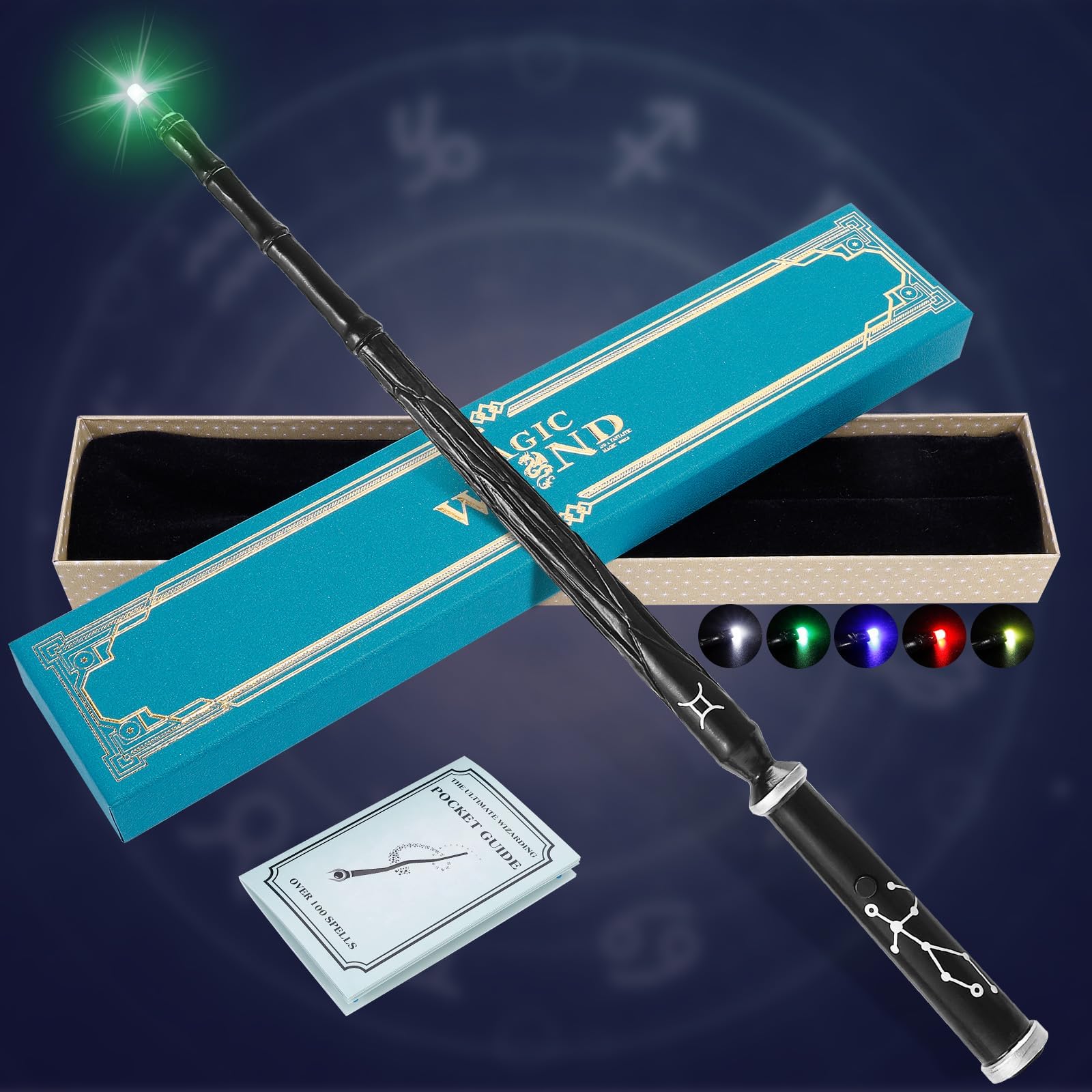 Light Up Wizard Magic Wand with 5 Light Colors, Rechargeable Illuminating Constellation Wands for Kids Witch Cosplay Party Favors, Gemini