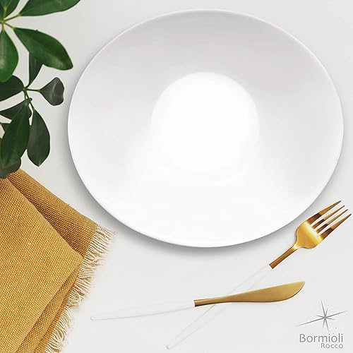 Miniatura 7 de Bormioli Rocco Prometeo - Juego de 6 cuencos para pasta, vidrio de ópalo templado de 9 x 7.75 pulgadas, blanco limpio, diseño curvado con texturas