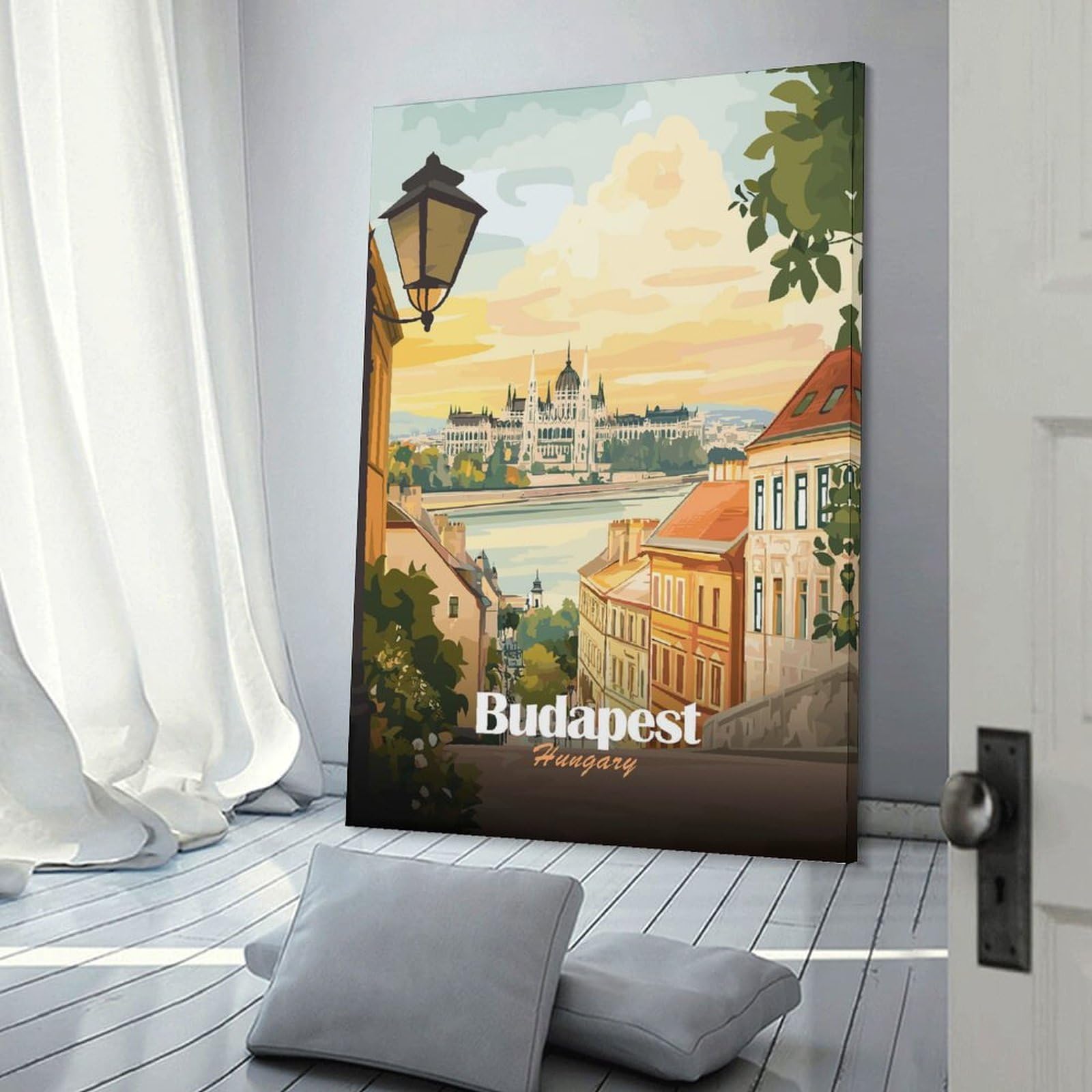 Junmoney Budapest, Hungary Cityscape Illustration(2) Wall Art Print 24x36inch(60x90cm), for Lounge, Study, Hallway Or Flat Walls, Decorative Artwork with Broad Appeal