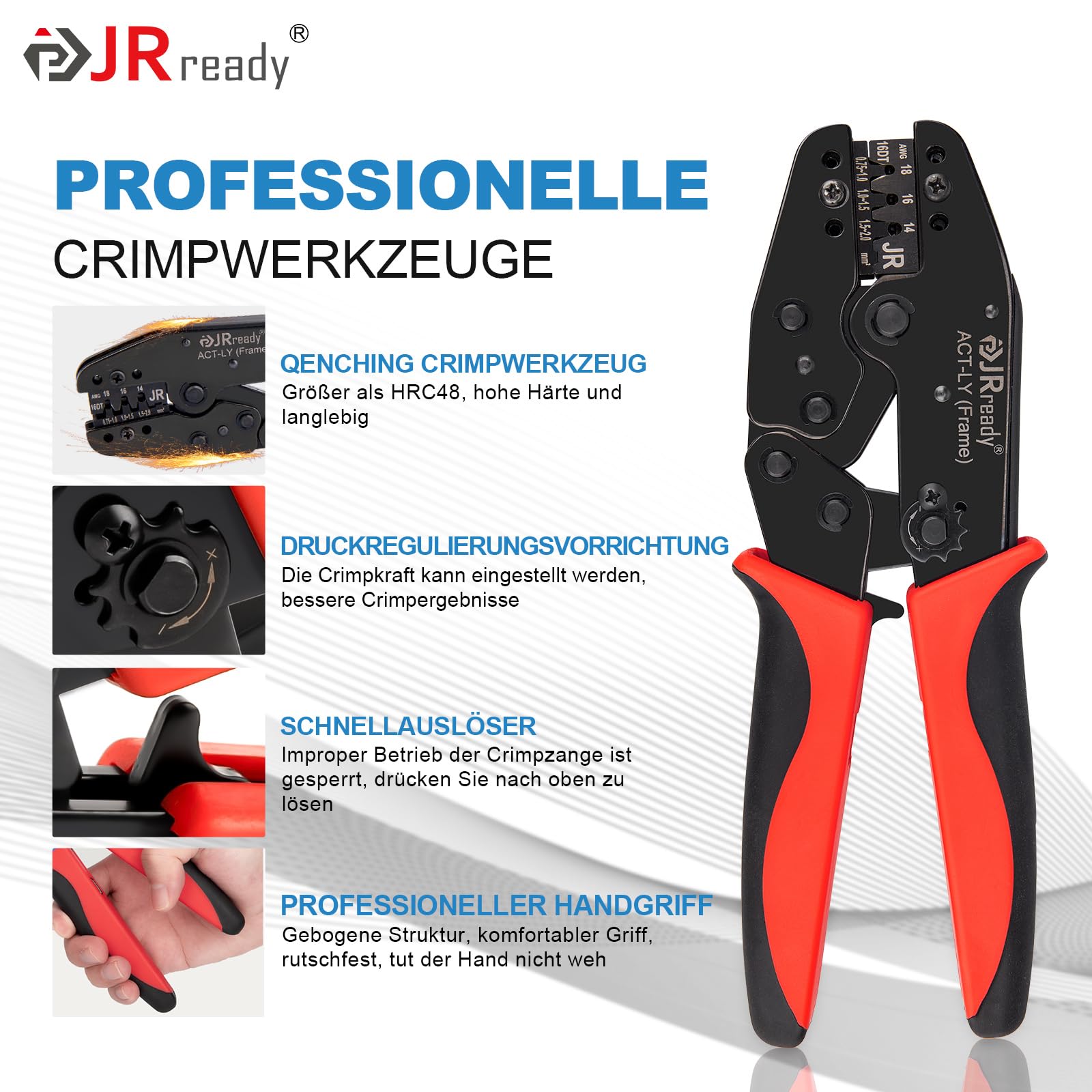 JRready ACT-LY-16DT Alicates de crimpado alemán para conector DT Kit de terminales troquelados alemanes Material de acero de alto endurecimiento Crimpadora Alicates de crimpado alemán Tamaño 16
