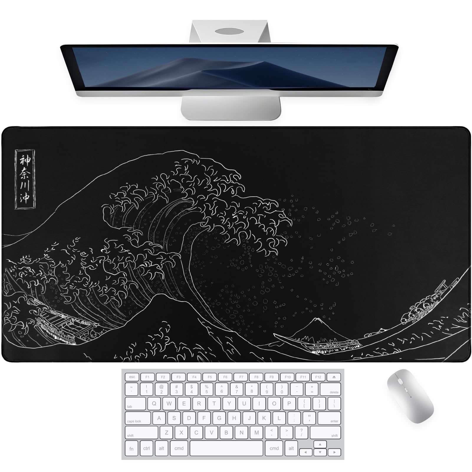 Large Gaming Mouse Pad for Desk (31.5x15.7 in) Laptop Mousepad with Non-Slip Rubber Base, XXL Desk Pad Mat with Stitched Edges,Waterprooof Keyboard Pad for Gamer,Office,Home Black