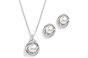 Pearl Jewelry Sets for Women - Freshwater Pearl Wedding Necklace Earrings Jewelry...