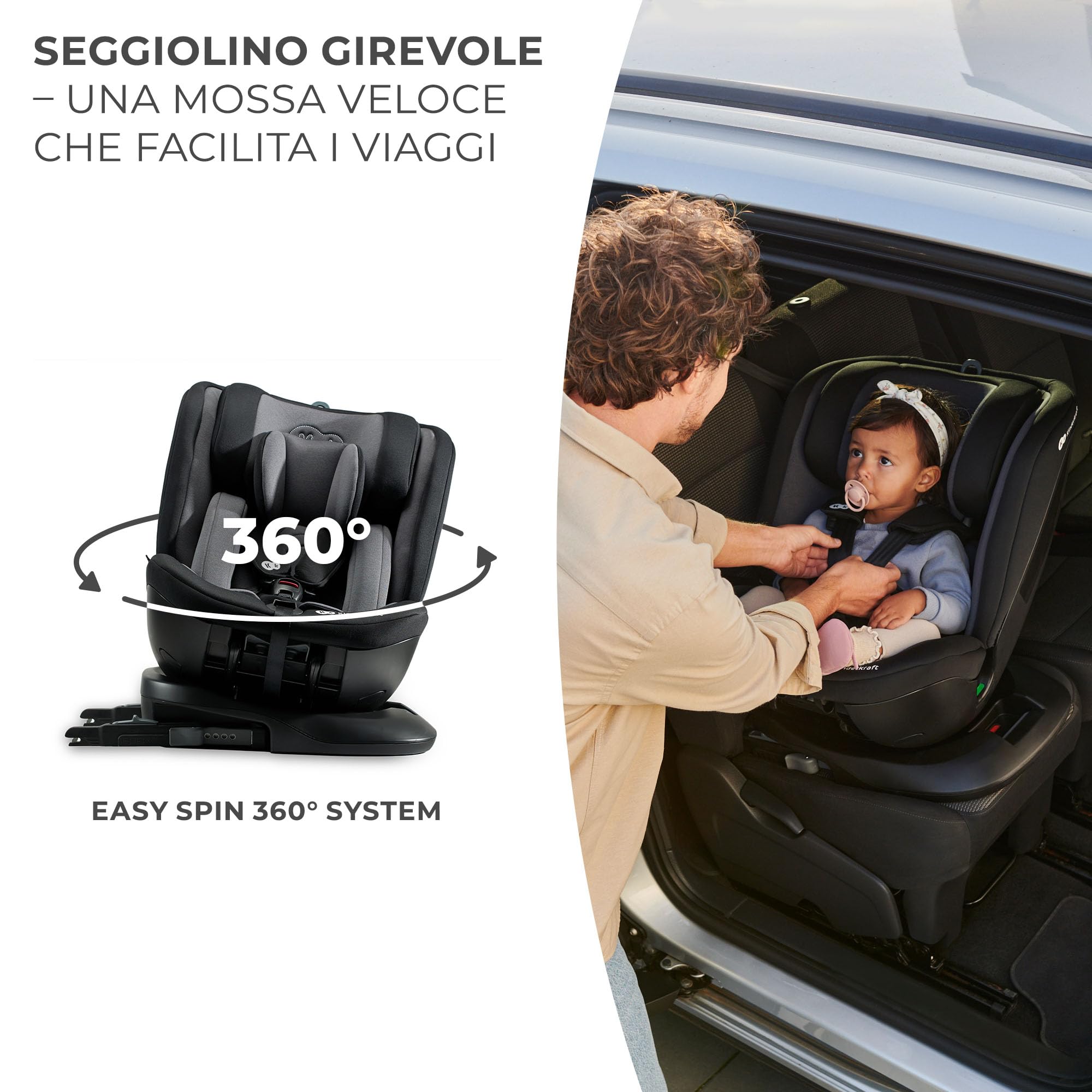 Kinderkraft XPEDITION2 I-SIZE 40-150 cm, Seggiolino auto 0-36 kg, Seggiolino 360 girevole, con Isofix Base, Reclinabile Posizione sdraiata, Poggiatesta regolabile, Gruppo 0 1 2 3, Nero