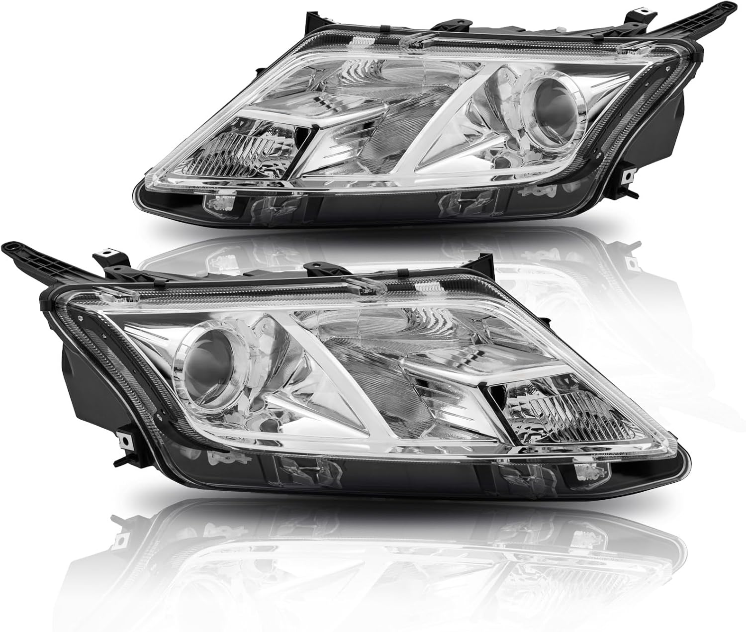 Headlights Assembly w/Bulbs Compatible with 2010 2011 2012 Ford Fusion Headlight Headlamp Driver & Passenger Side Chrome Housing 10-12 Chrome