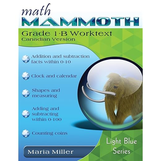Math Mammoth Grade 1-B Worktext, International Version (Canada) (Light Blue)