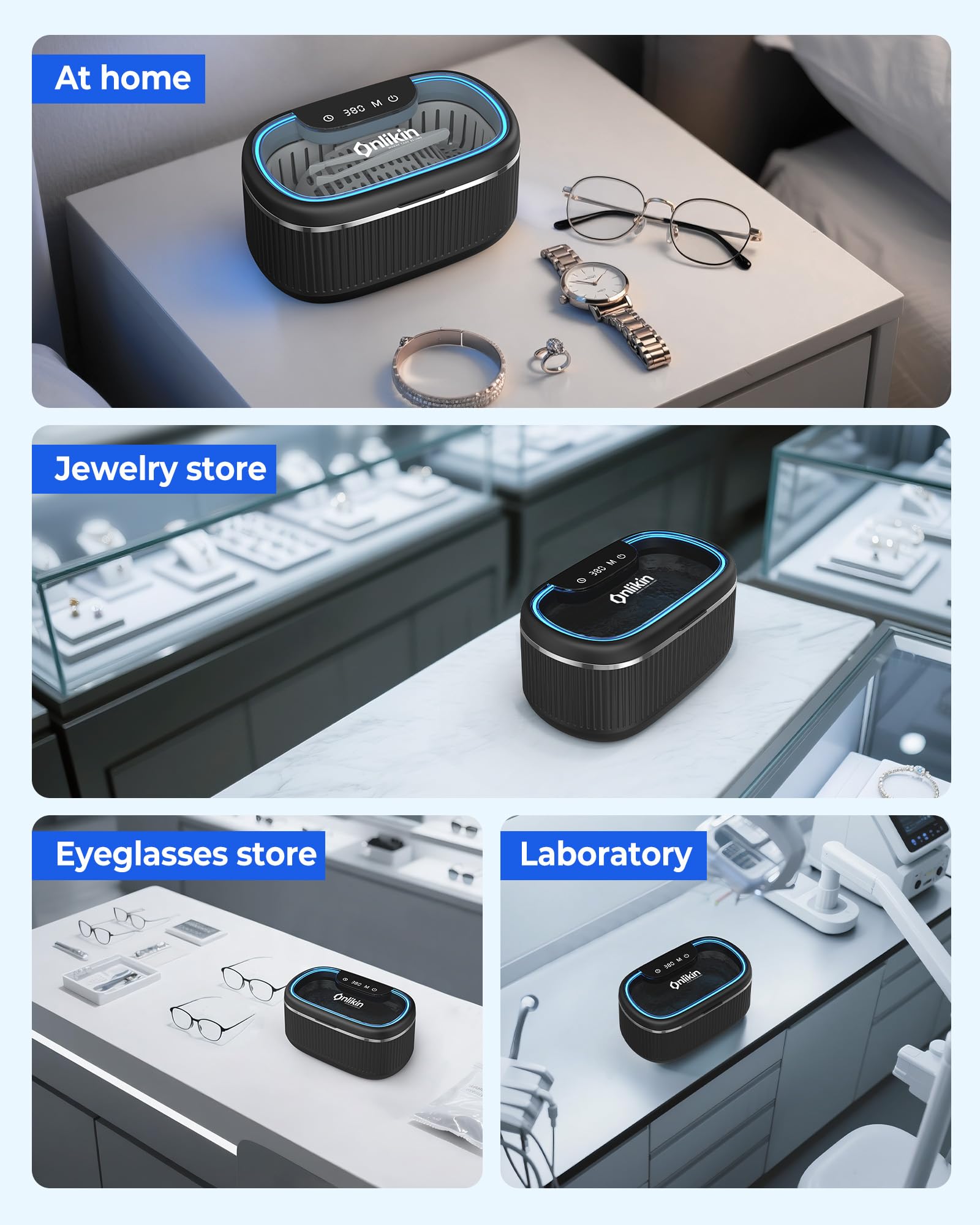 Limpiador ultrasónico para joyas, 35 W, 45 kHz, 5 temporizadores, 3 modos de potencia, gafas, anillos, correa de reloj, dentaduras postizas - 20 piezas