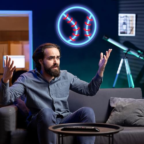 Image of Baseball Neon Sign, 12.6 inchx12.6 inch Dimmable Sport LED Signs USB Powered for Wall Decor Living Room Bedroom Man Cave Home College Club Shop Room Bedroom Sports Decor Gift for Christmas Birthday
