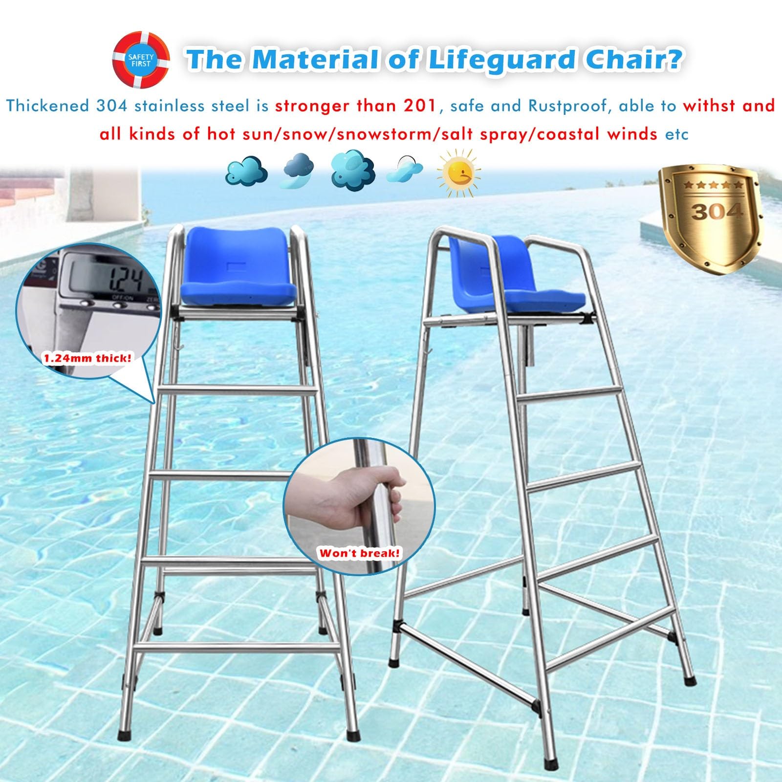 Chaise de Sauvetage/Piscine Sauveteur Échelle Chaise De Sauveteur avec Parasol pour Piscine, Chaises D'observation De 180cm 150 120 Cm De Hauteur(180cm/5.9')