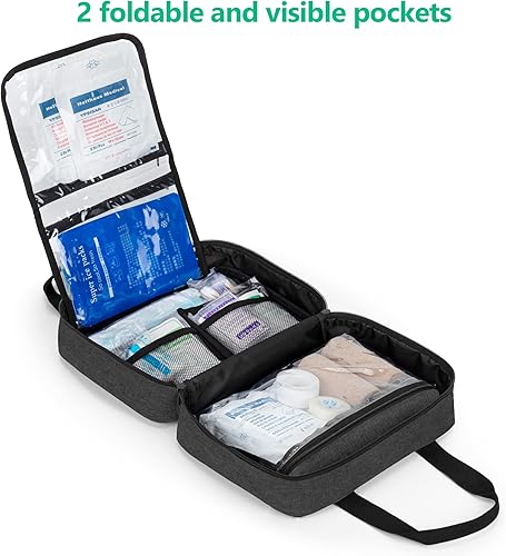 Miniatura 2 de CURMIO Pequeña bolsa de primeros auxilios vacía, estuche para botiquín de primeros auxilios familiar, caja organizadora de almacenamiento de