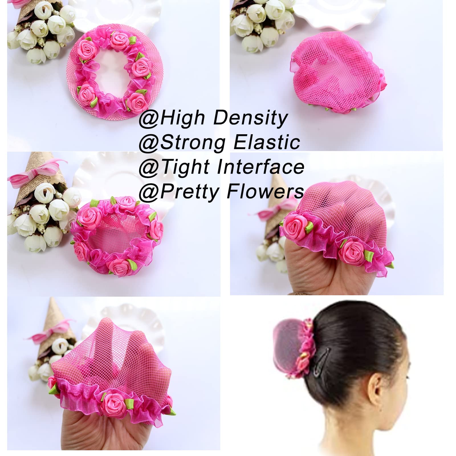 IRIIRIO 5pcs Retine Per Capelli Colorate Snood Fiore Bordo Fascia Elastica Bun Copertura per Balletto Ballerino Pattinaggio Ginnastica Prestazioni Ballerini Accessori per Capelli
