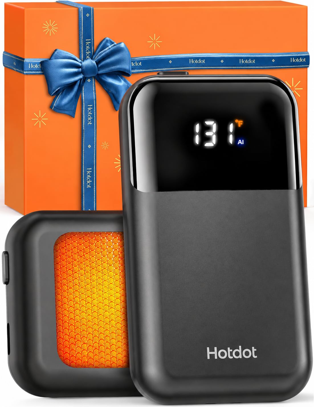 Hotdot Rechargeable Hand Warmers 2 Pack, LED Temperature &amp; Battery Display, 4 Heat Levels, Fast Heating Electric Hand Warmers, Gifts for Women and Men