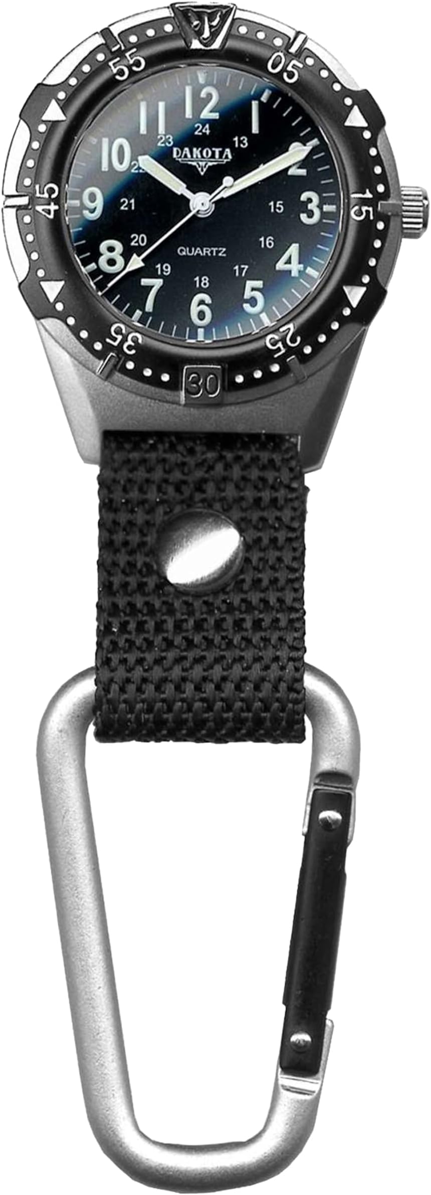 Dakota Backpacker Clip, Quality Pocket Watch, Fob Nylon Carabiner Strap, Lightweight, Premium Durability Outdoor Gifts for Men, Use for Fishing, Hunting, Golf and More, Tactical Watch
