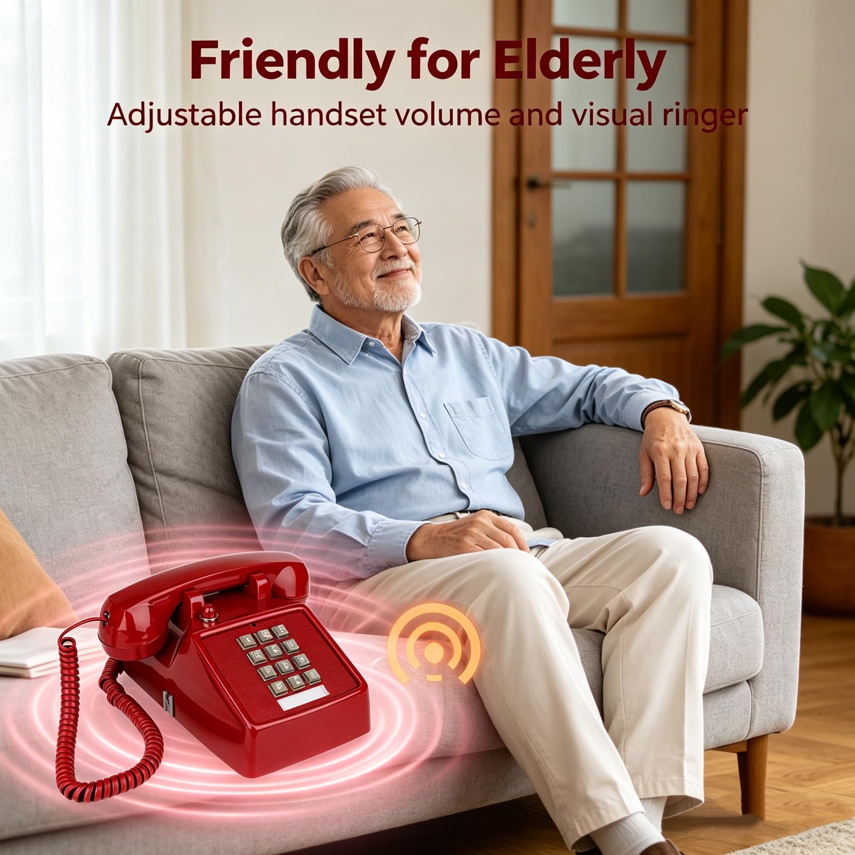 YOPAY Single Line Corded Desk Telephone, Home Emergency Intuition Amplified Retro Phone, Classic Dial Button Phone, Red — Amazon image 5