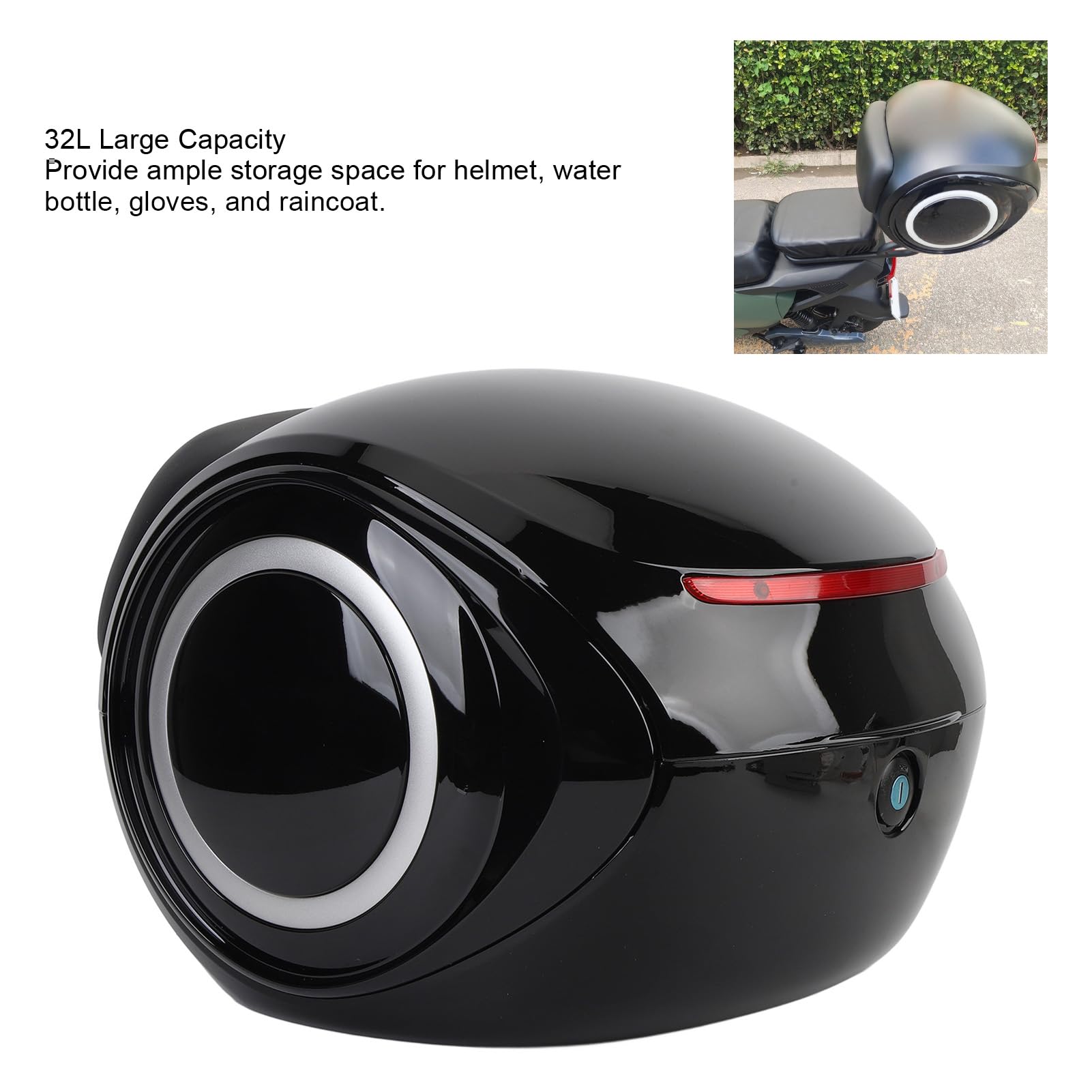 Ausla Leichte 32-Liter-Motorrad-Heckbox, wasserdichte Kofferraum-Topbox, Sportlicher Stil für Roller mit Stil, Wasser- und Staubdicht, Tragbar für Roller (Black)