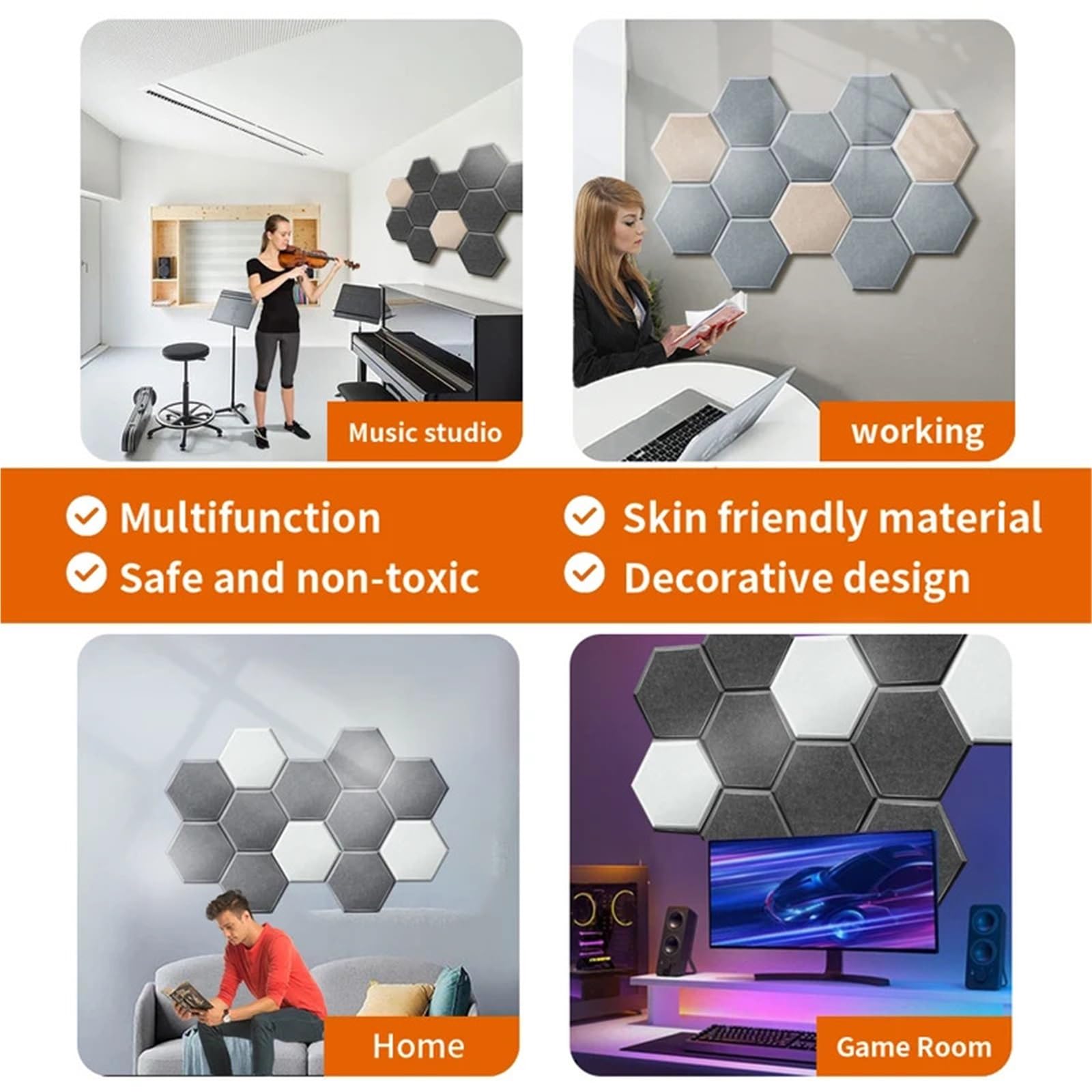 Paneles Acústicos Hexagonales Paneles insonorizados de alta densidad resistentes al fuego que absorben el ruido y eliminan los ecos Para el estudio(32 Black,18 Pcs,1.2cm Medium Density)
