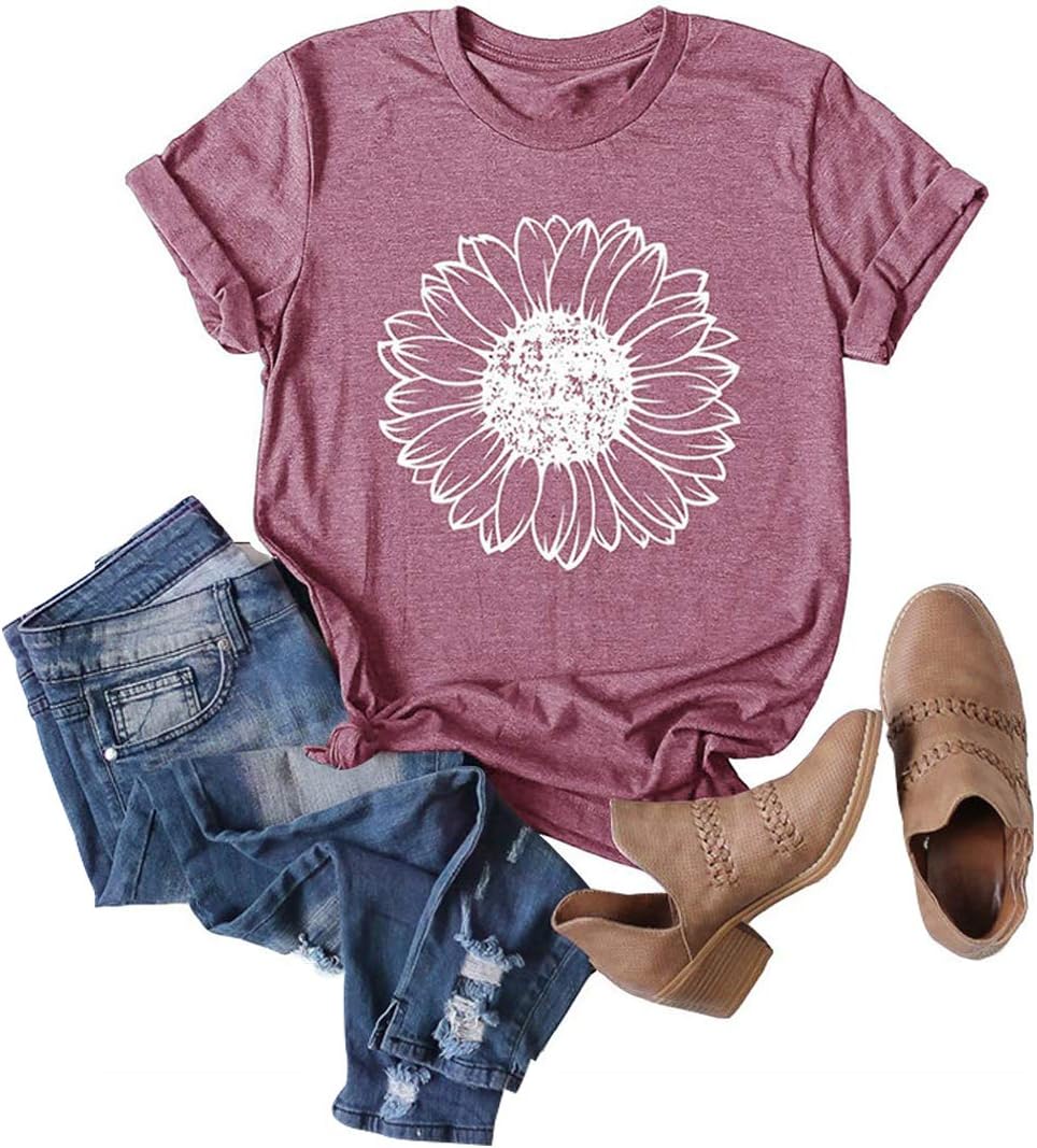 Chulianyouhuo Sunflower Graphic Shirt for Women Cute Flower Short Sleeve Casual Tee Tops