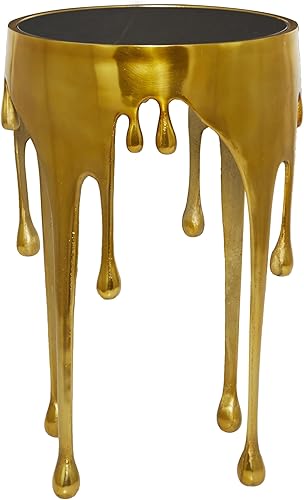 Miniatura 4 de Deco 79 Mesa de acento de goteo de fusión abstracta de metal de aluminio con diseño fundido y parte superior de vidrio sombreado, 16 pies x 16 pies
