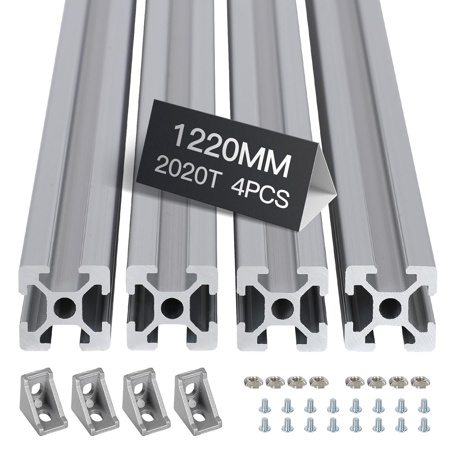 4pcs 1220mm T Slot 2020 Aluminum Extrusion European Standard Anodized Linear Rail for 3D Printer Parts and CNC DIY Silver