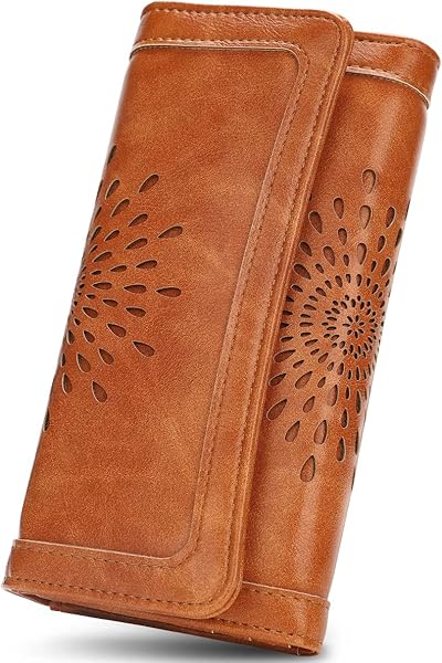 APHISON Womens Wallets RFID Blocking Leather Clutch Long Wallet for Women Card Holder Phone Organizer Ladies Travel Purse Hollow Out Sunflower Design Gift