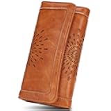 Womens Wallets RFID Blocking Leather Clutch Long Wallet for Women Card Holder Phone Organizer Ladies Travel Purse Hollow Out Sunflower Design Gift