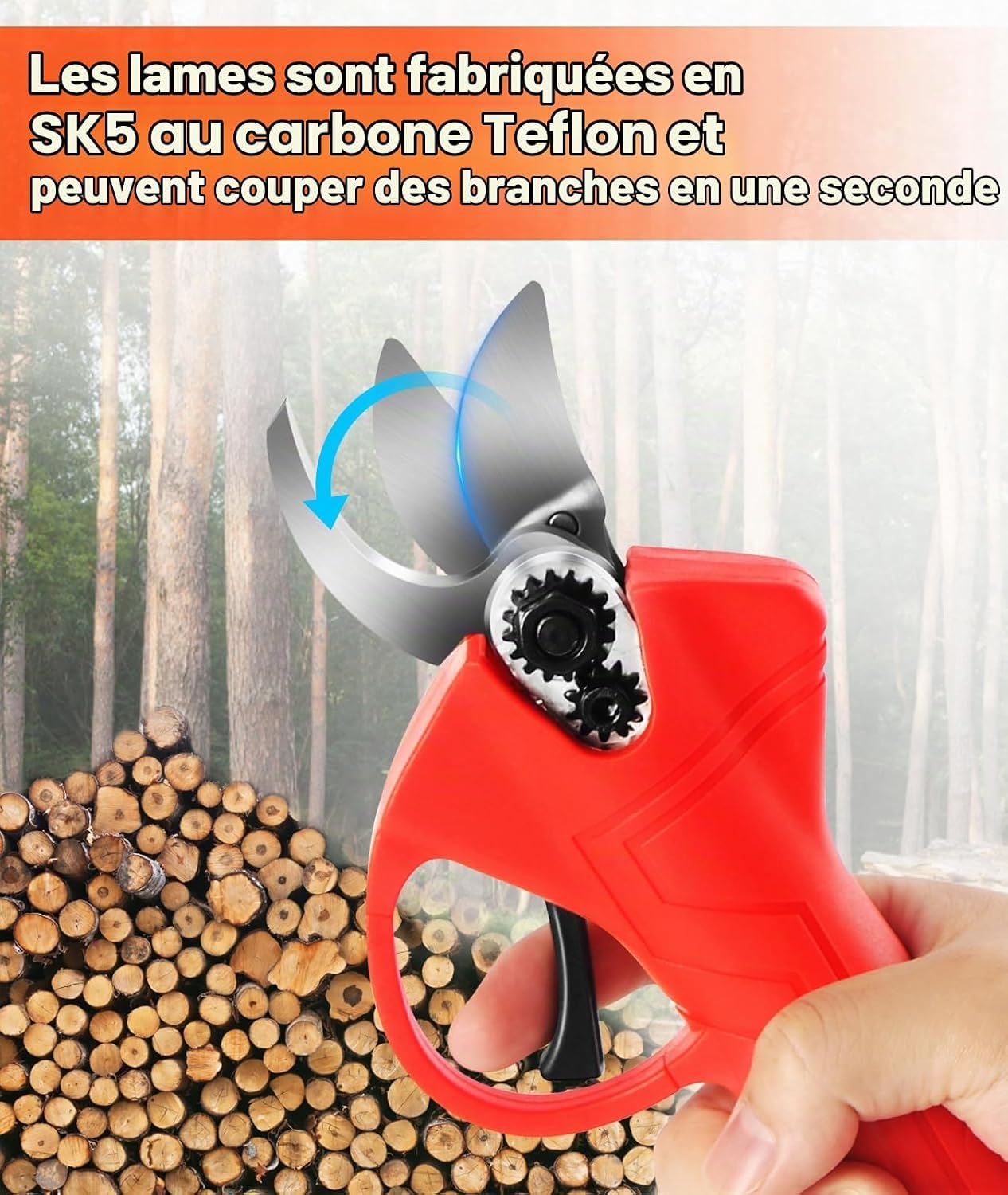 Forbici Potatura a Batteria, Cesoie Potatura Elettriche Professionali con 2x2000mAh Batterie, Motore Brushless, Forbice Elettrica Potatura per Giardinaggio