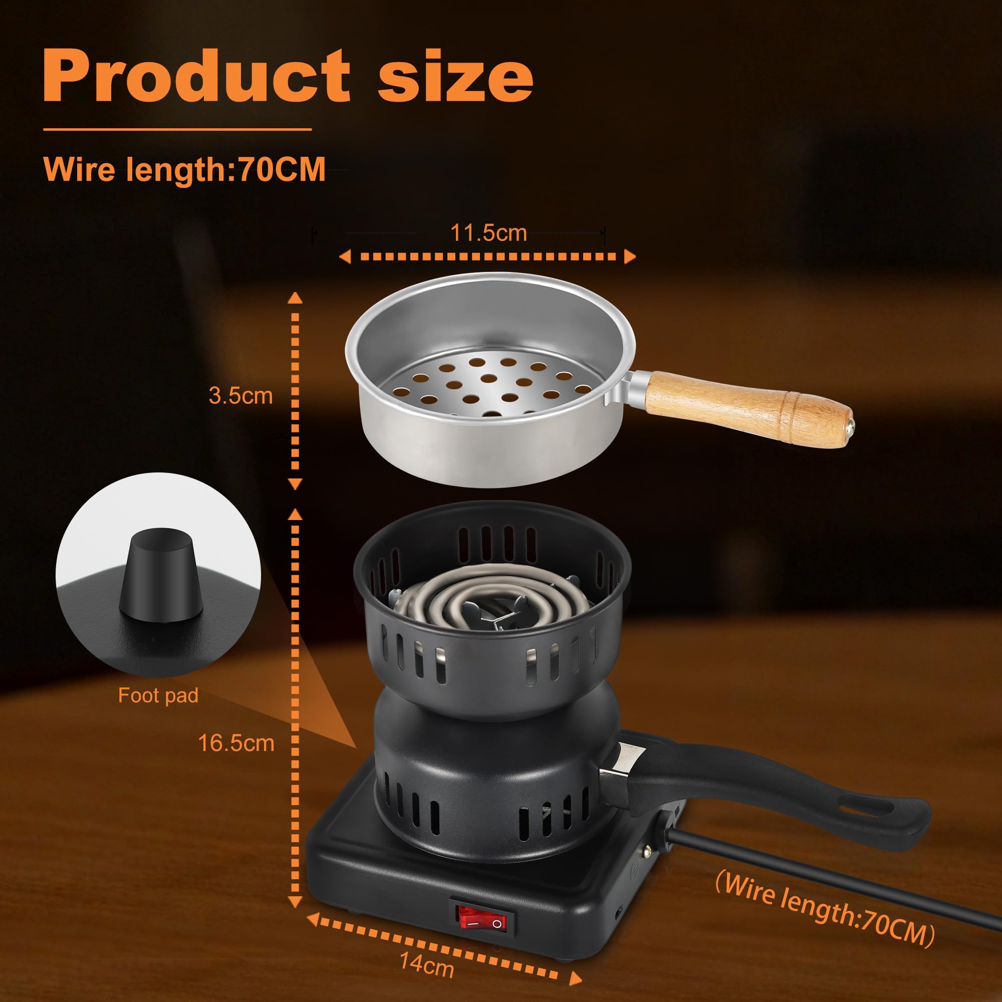 SERdeerCH Electric Charcoal Burner Suitable For Coconut Coal 500W Hot Plate for Hookah (Black) - Image 2