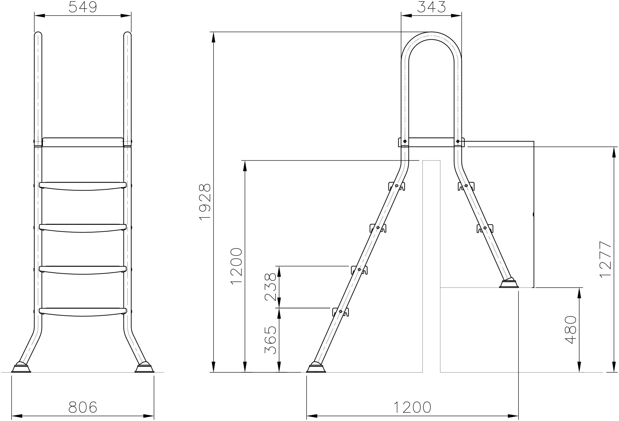 Steinbach Échelle de bassins en Acier Inoxydable Bassin intégré. Beckenhöhe 120 cm argenté
