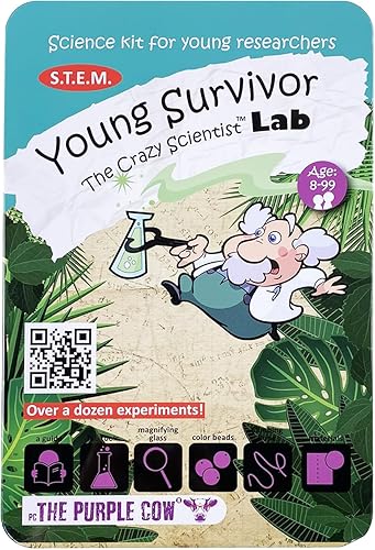 The Purple Cow - Young Survivor Kits de Ciencia para Niños del Famoso Laboratorio Científico Loco - Caja de Habilidades de Supervivencia para Niños