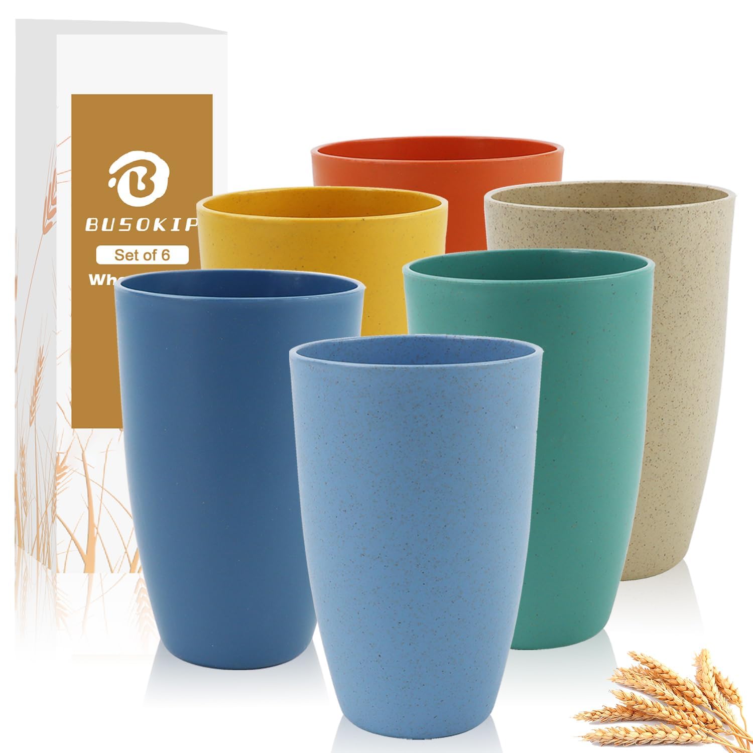 20 OZ Wheat Straw Cups, Large Plastic Cups Set of 6 (Multicolor)