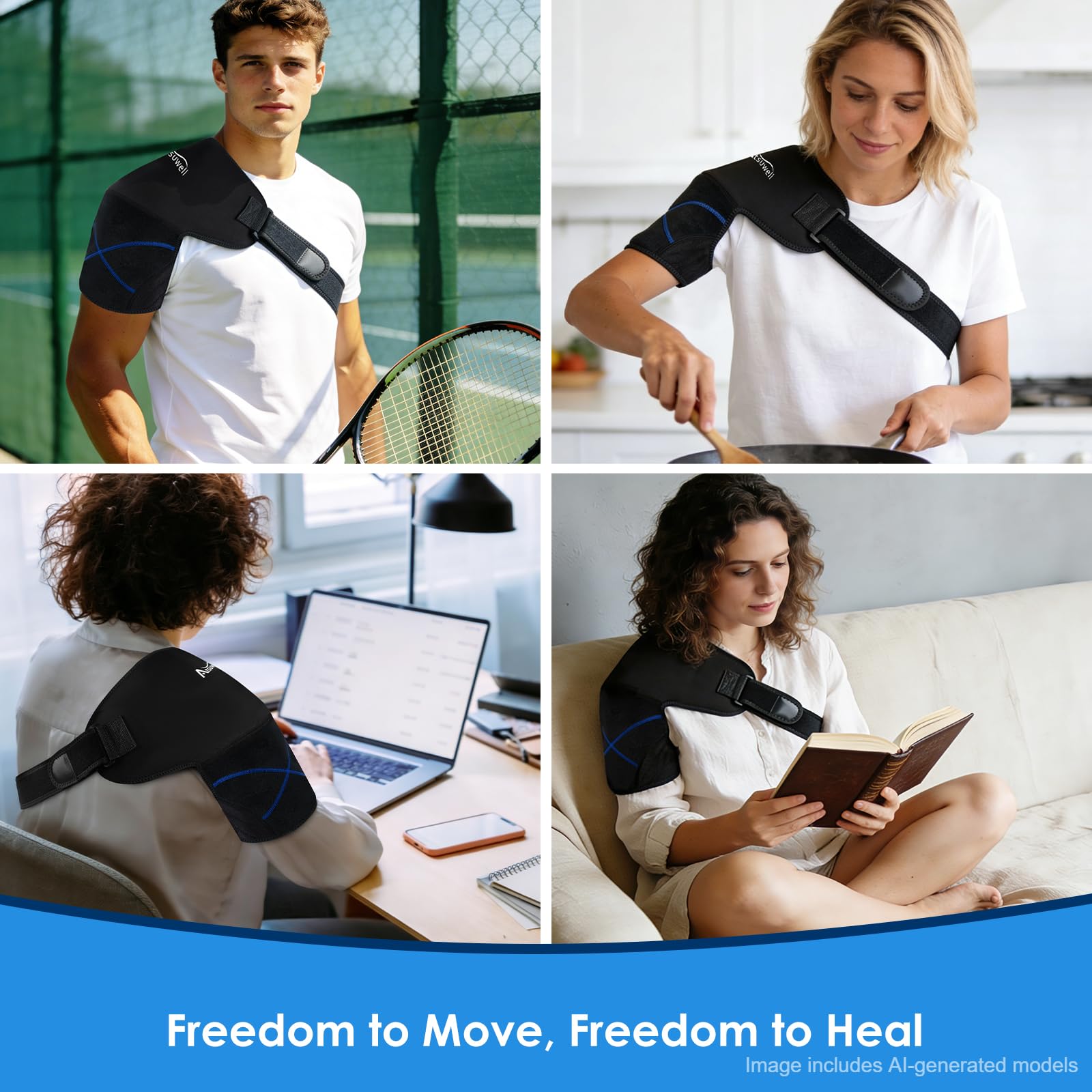 Atsuwell Bolsa de hielo para hombro con 2 paquetes de gel, soporte de hombro de apoyo para manguito rotador y brazo, envoltura reutilizable de terapia de frío para recuperación muscular y relajación