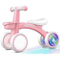 Umatoll Colorful Lighting Baby Balance Bike Toys for 1 Year Old Girls Gifts, Adjustable Seat, 1st Birthday Gifts, 12-24 Months Toddler Bike, Pink
