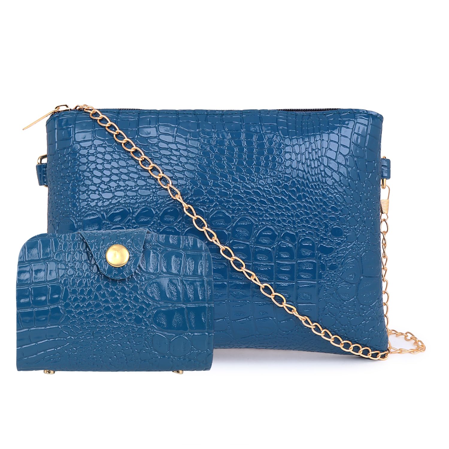 MARK & KEITH Croc-Embossed Sling Bag with Metallic Strap and Card Holder for women | Sling Bag | Card Holder | shoulder bag for women (Blue) (B0BY2V2S98) Amazon Price History, Amazon Price Tracker