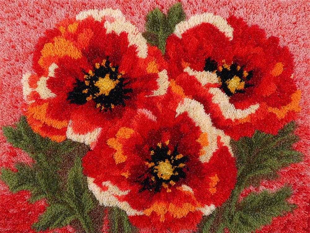 FWRTYCB DIY Crochet Carpet Kit Poppy Flowers 20X15Inch Carpet Making Kit