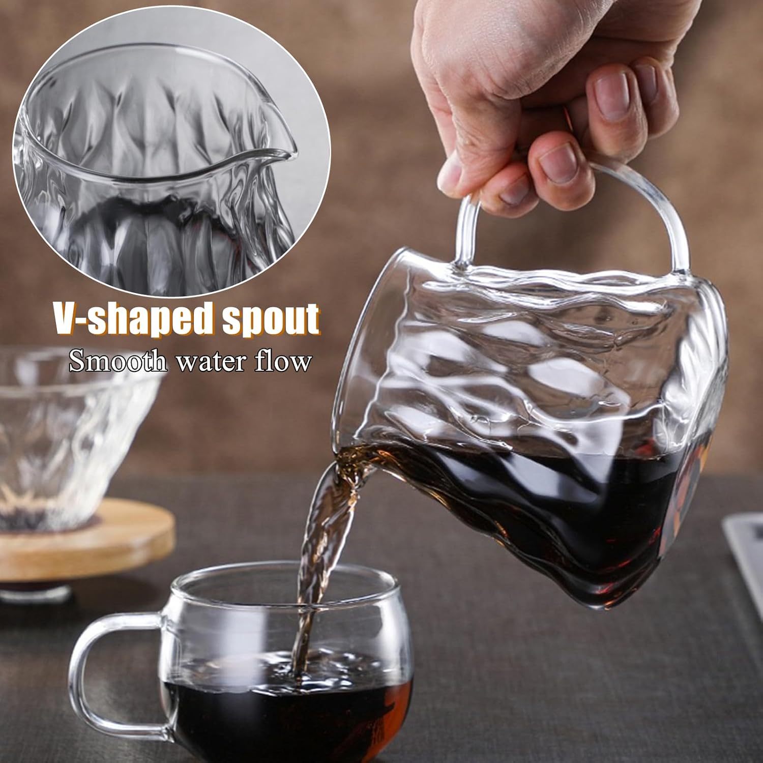 Pour Over Coffee Maker Set, 600 ml Borosilicate Glass Coffee Pot with 50 pcs Paper Filter, 1-3 Cup Pour Over Coffee Dripper for Home, Café Restaurant (Clear)