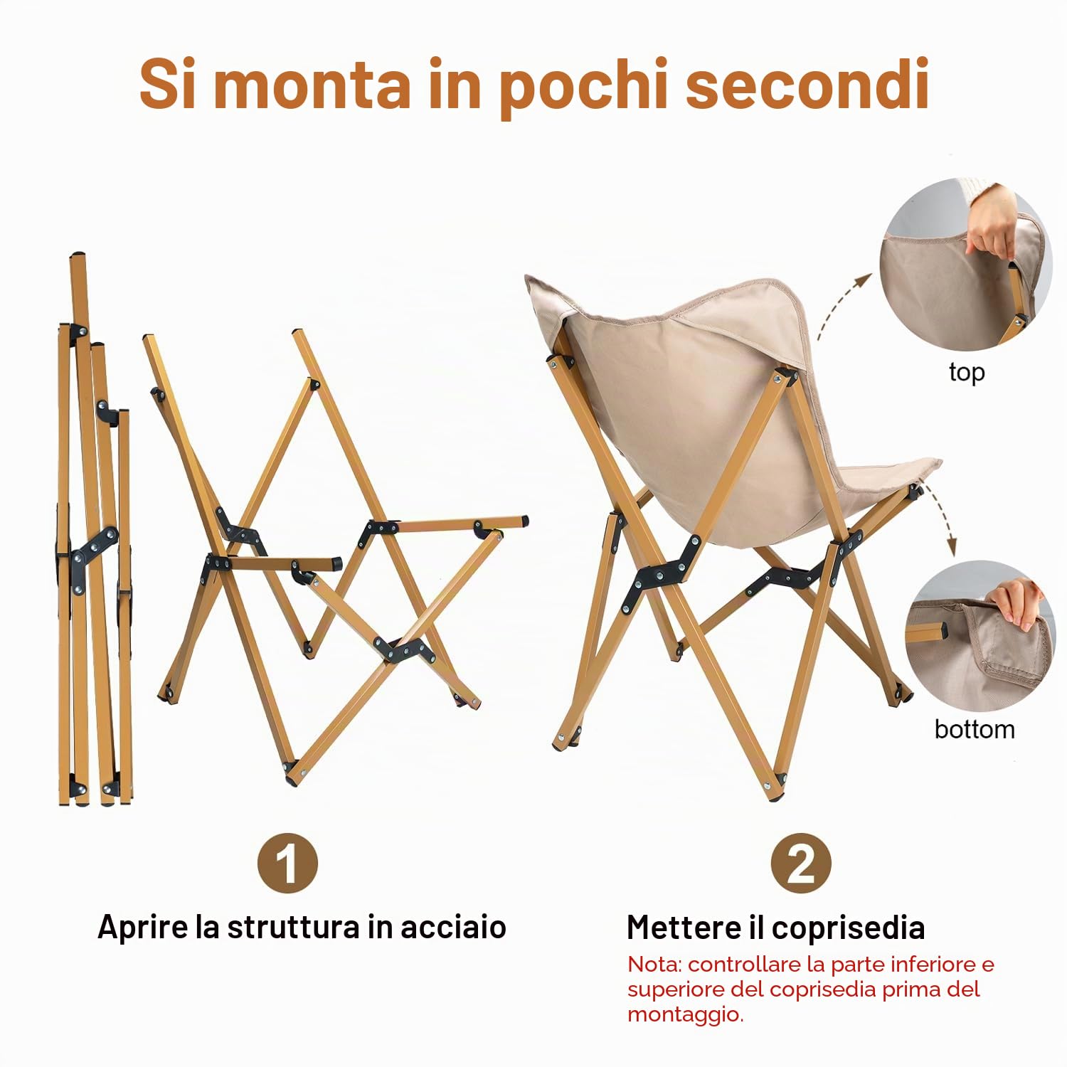 Sedia da Campeggio con Tasche, Sedia da Spiaggia Pieghevole Portatile, Sedia Pieghevole da Esterno Pesca Giardino Terrazzo, Bianco & Marrone