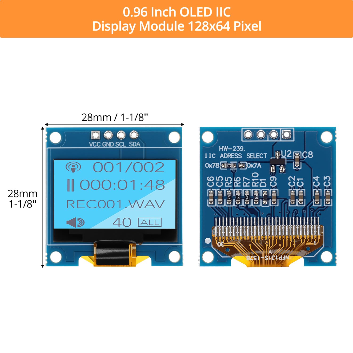 QWORK® 3-pak wyświetlacz OLED 0.96 cala IIC SSD1306 128x64 - kompatybilny z Arduino, Raspberry Pi, ESP32, niebieskie znaki
