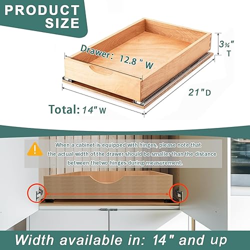 Vista 17 de Cajón extraíble totalmente montado, organizador de gabinete extraíble de madera, cajones extraíbles deslizantes de cierre suave para armarios