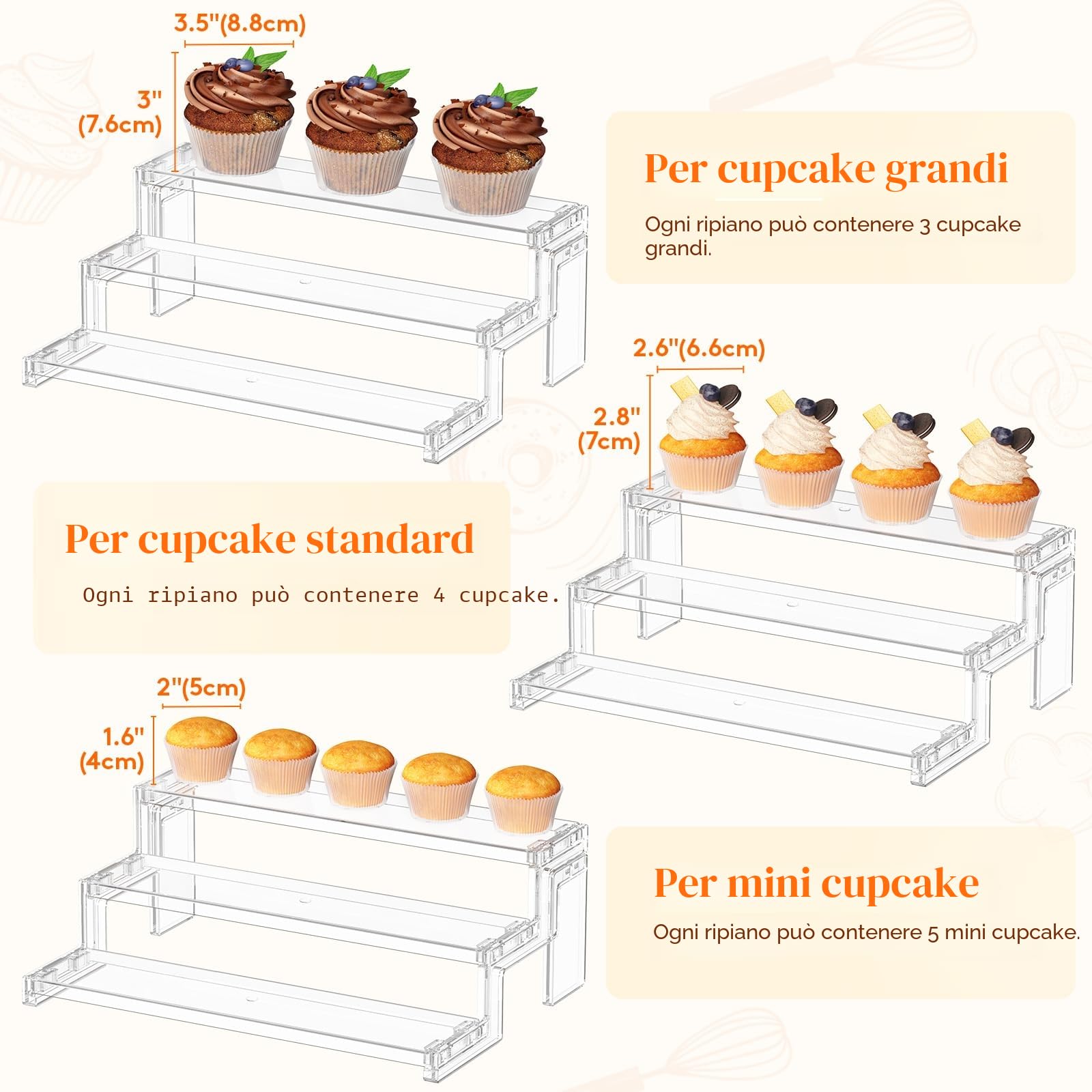 Lifewit Espositore Profum, Trasparente Espositori Acrilico, Alzate per Espositori per Cupcake, Buffet, Dessert, Smalti per Unghie, Spezie, Cosmetici, 3 Livelli, 1 Confezione, 30 cm