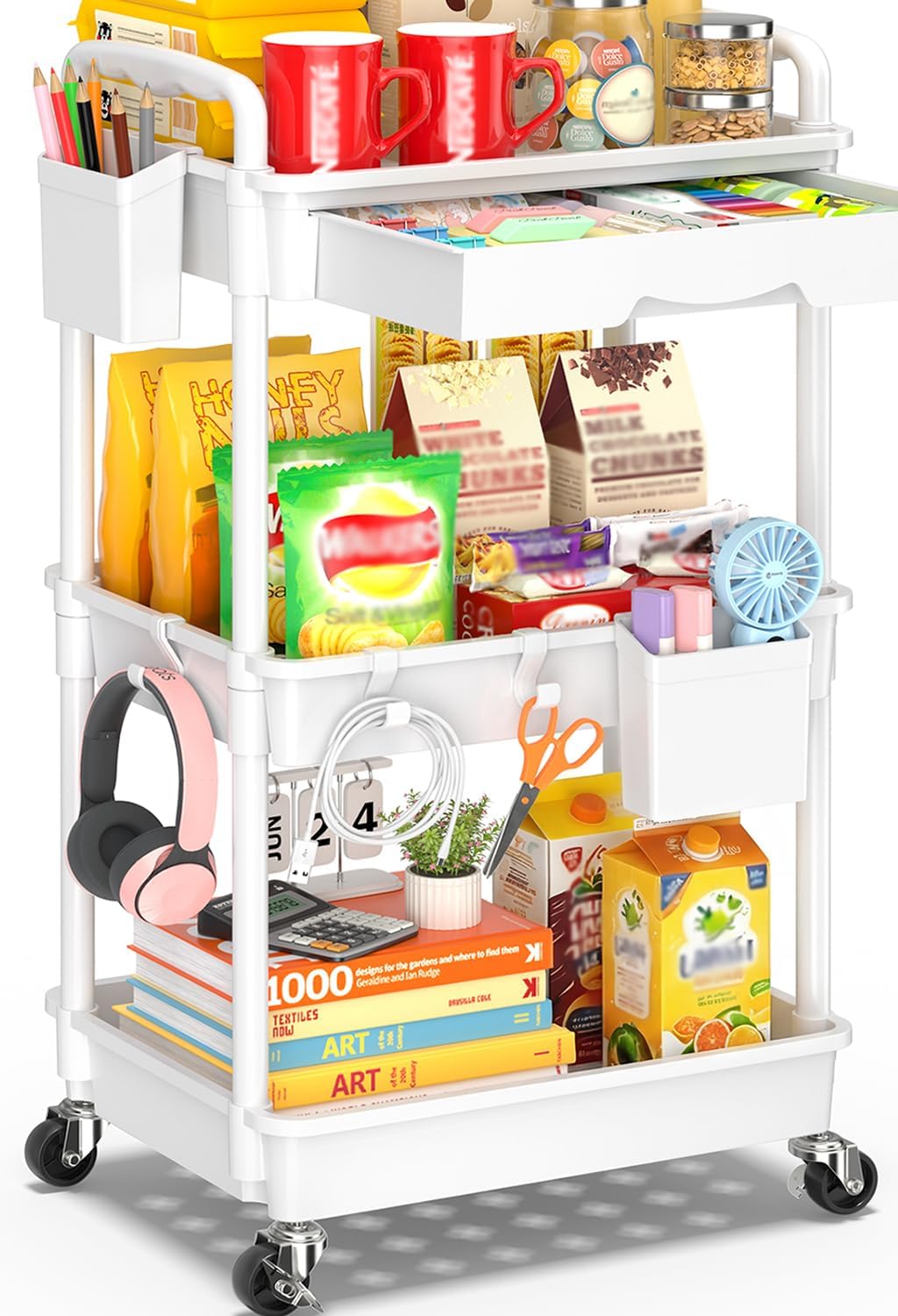 SUNALLY 3 Tier Rolling Cart with Drawer, Bathroom Storage