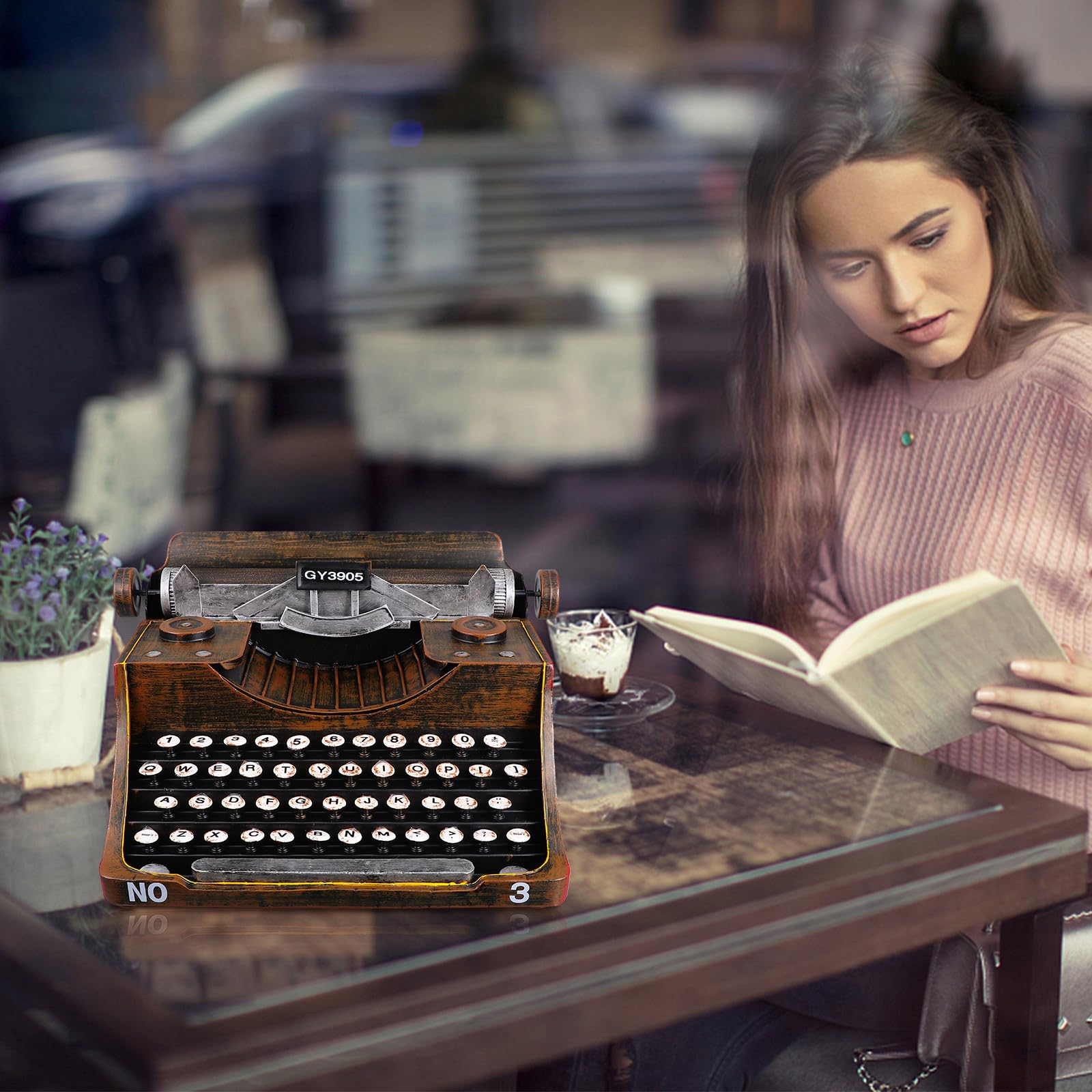 TEHAUX Estatuilla de Máquina de Escribir Retro de Hierro Negro para Salón