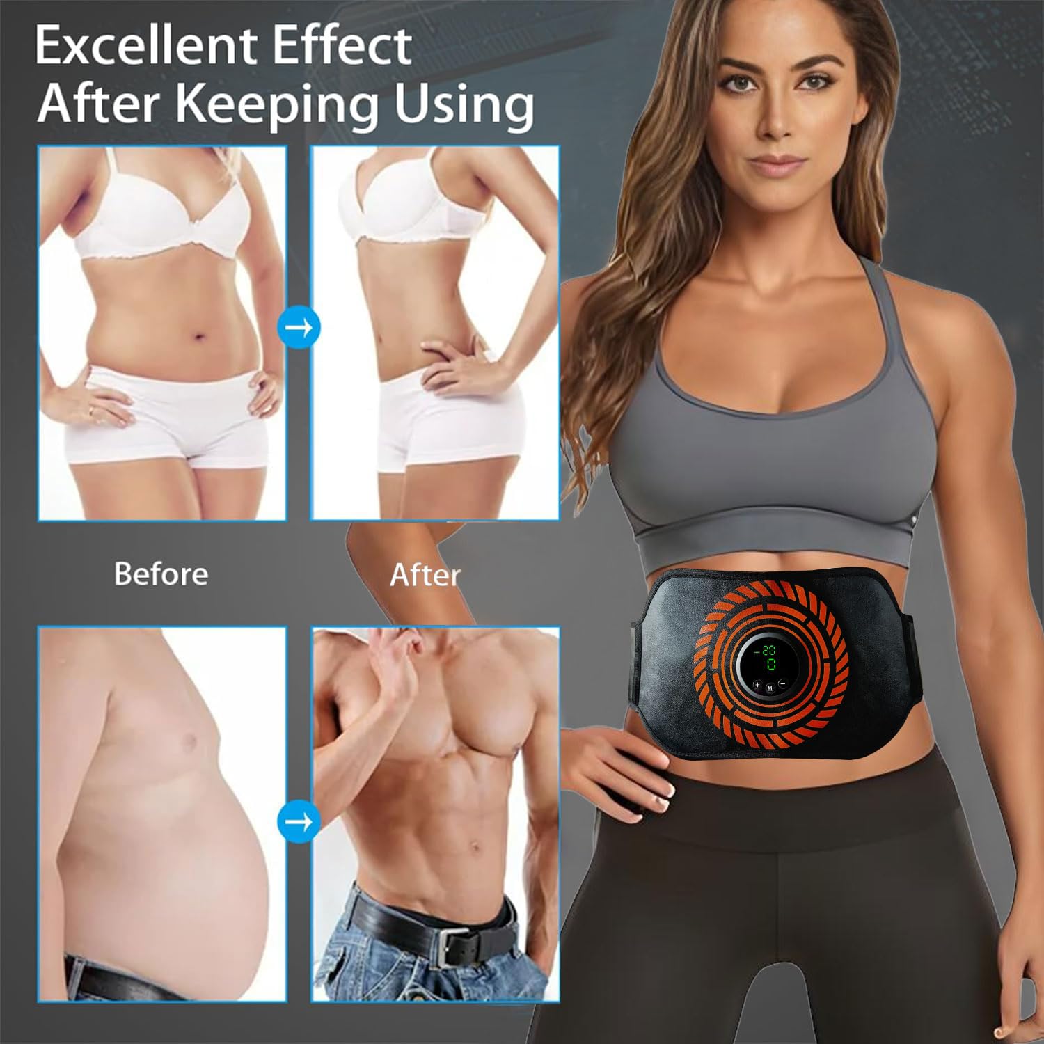 Elettrostimolatore per Addominali, Elettrostimolatore Muscolare, EMS Stimolatore Muscolare,USB Ricaricabile ABS Trainer/Toner per Addome/Braccio/Gambe/Waist/Glutei Home Gym-Uomo/Donna