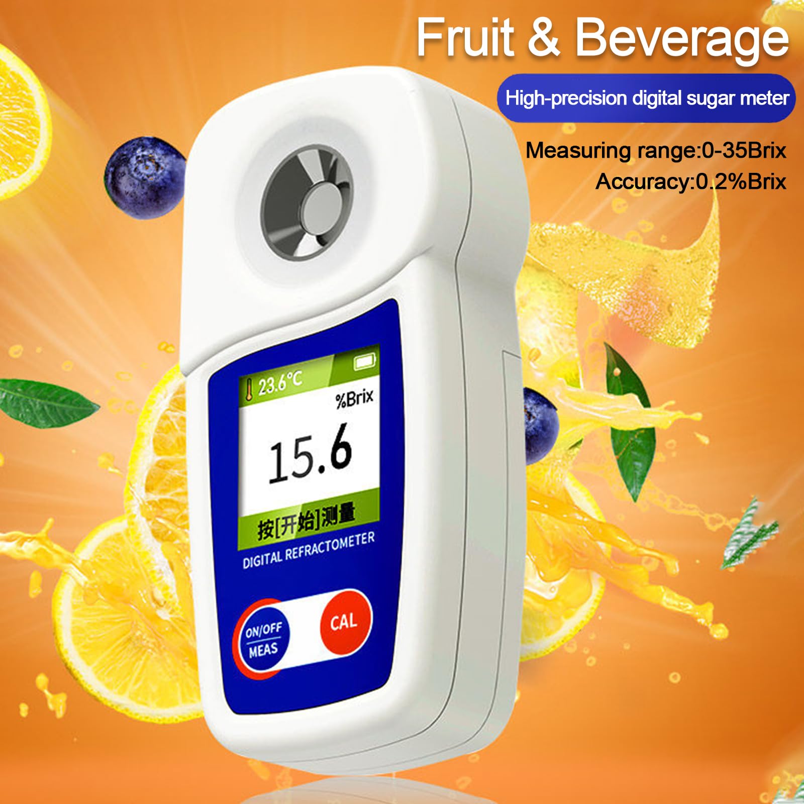 Refractómetro Digital Brix 0-35%, ±0,2% Alta Precisión, Compensación Automática De Temperatura (ATC), para Zumos De Frutas, Miel, Bebidas Y Vino.