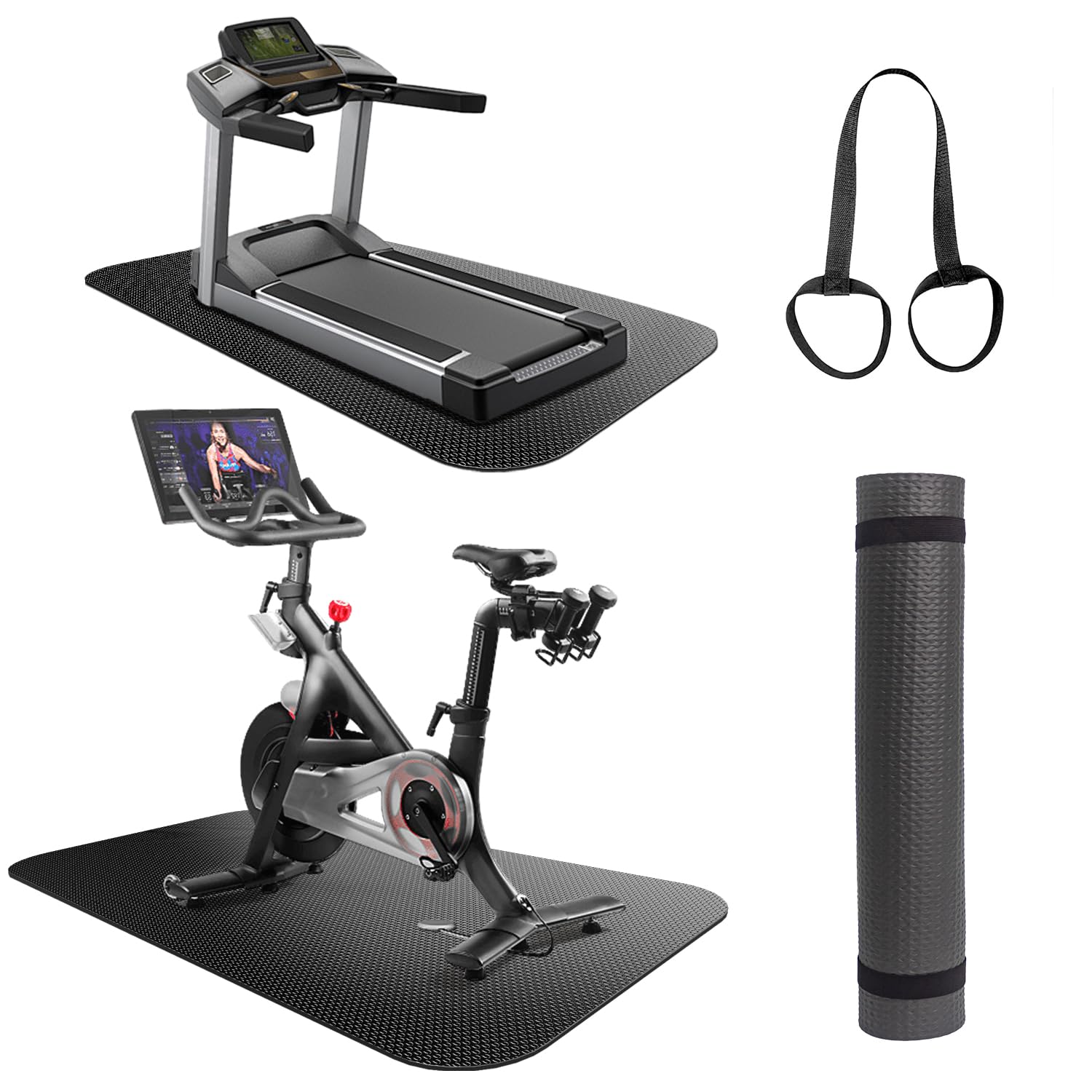 Treadmill Mat With Strap,Walking Pad Mat,Exercise Bike Mat,For Under Stationary Bike,Rowing Machine,Exercise Equipment,Spin Bike,Turbo Trainer,For Carpet In Door (214 x 81x 0.6cm)