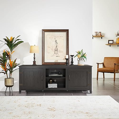 Miniatura 7 de WESOME TV Stand for TVs up to 80 Inch, Modern Entertainment Center with Barn Doors, Farmhouse TV Storage Cabinet Console Table with Adjustable