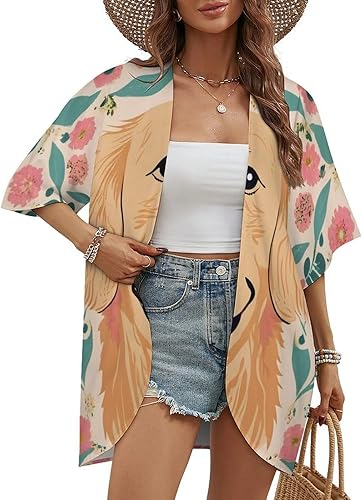 Spring 2025 Cardigans for Women Girls, Open-Front Cover Ups(Pattern 369,3X-Large)