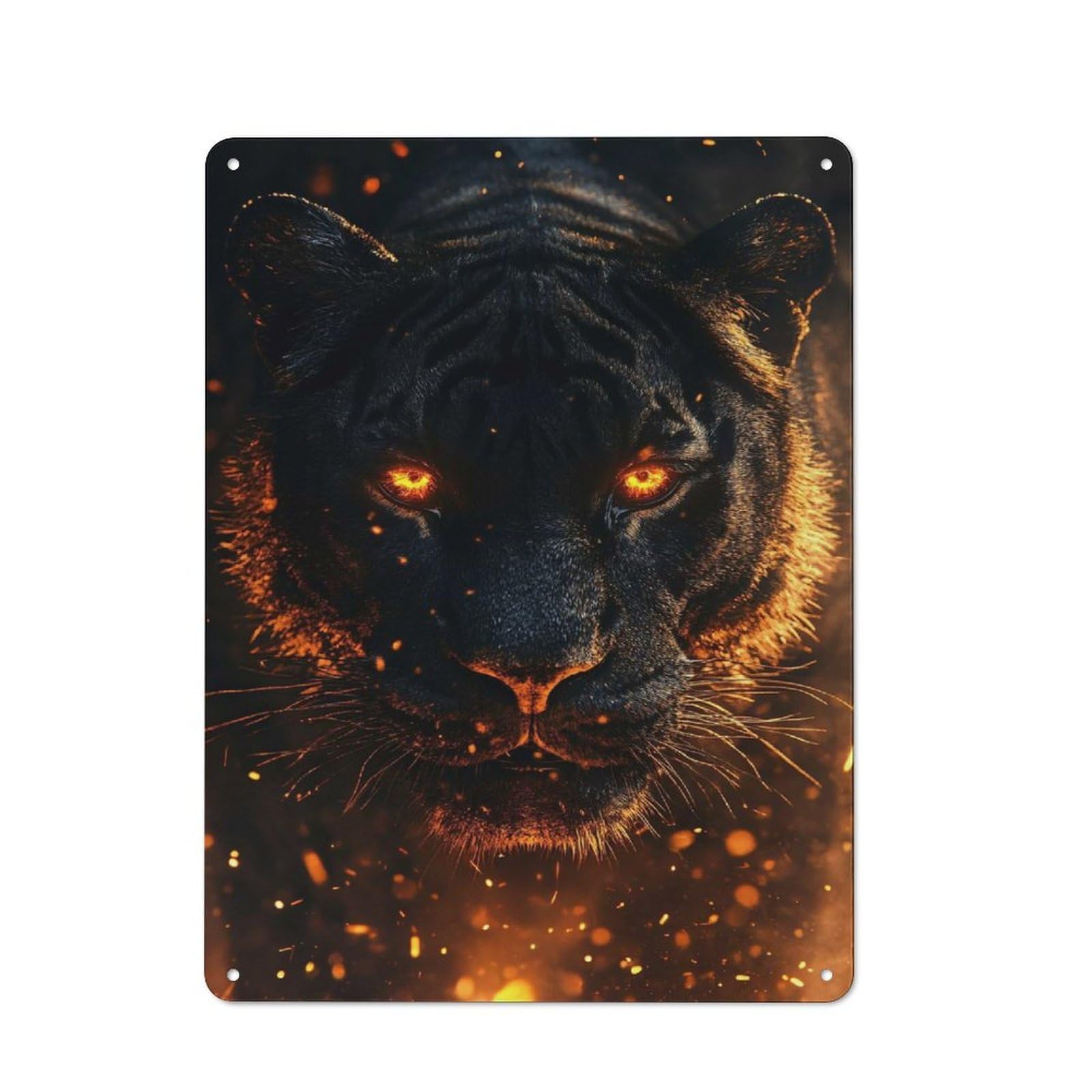 Fiery Black Tiger Portrait Retro Metal Sign 40x30cm, Distressed Look Retro Room Decor for Living Room, Hallway, Kitchen Or Cafe