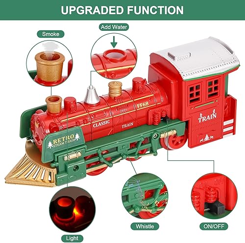 Miniatura 3 de Juego de tren eléctrico para niños y niñas, juego de tren de Navidad con humo real, sonidos y luces, tren de juguete clásico con motor de locomotora